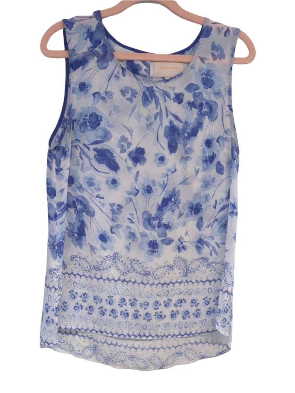 Skies Are Blue Blue Floral & Paisley Sheer Sleeveless Tank Western Boho Size M